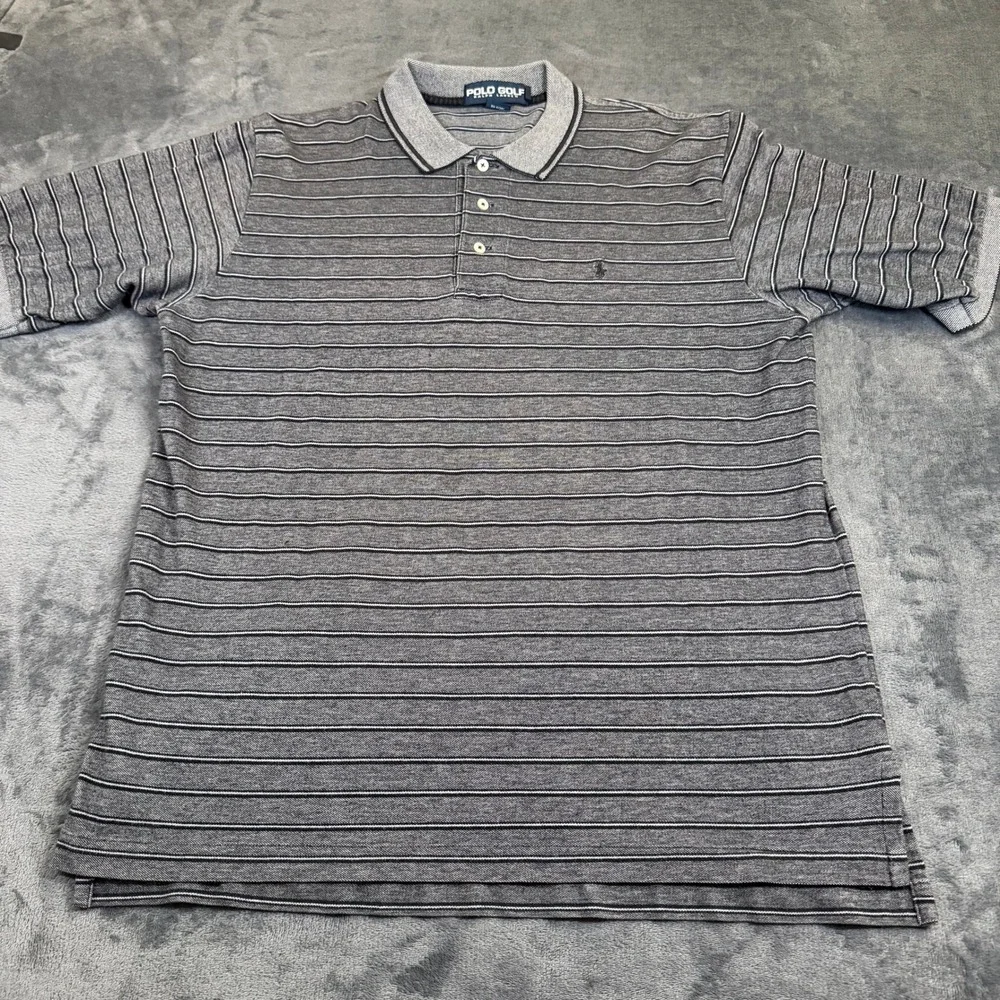 Polo Golf Ralph Lauren Polo Shirt Mens Extra Large Gray Black Striped Cotton